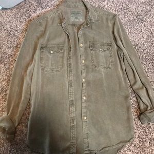 Olive green button down